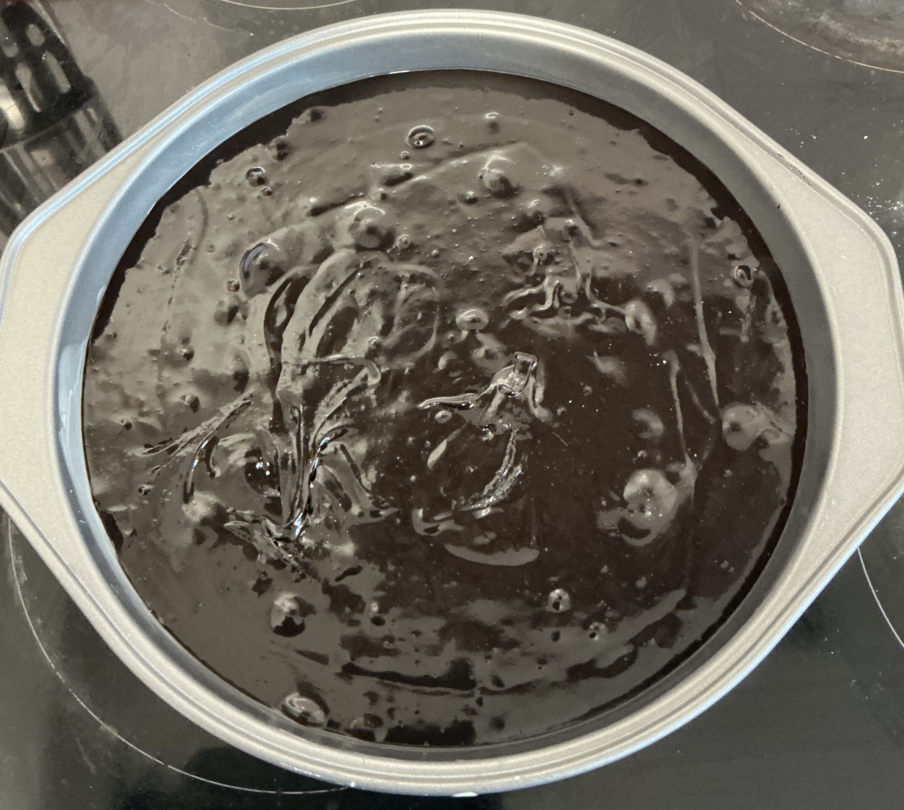 Brownie batter in tin